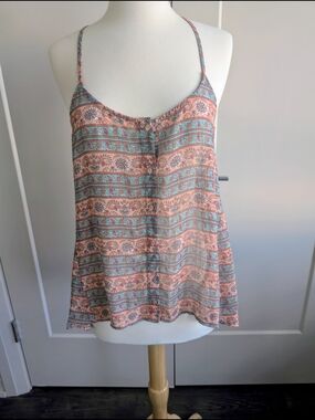 Floral Stripe Peach & Teal Spaghetti-Strap Cami